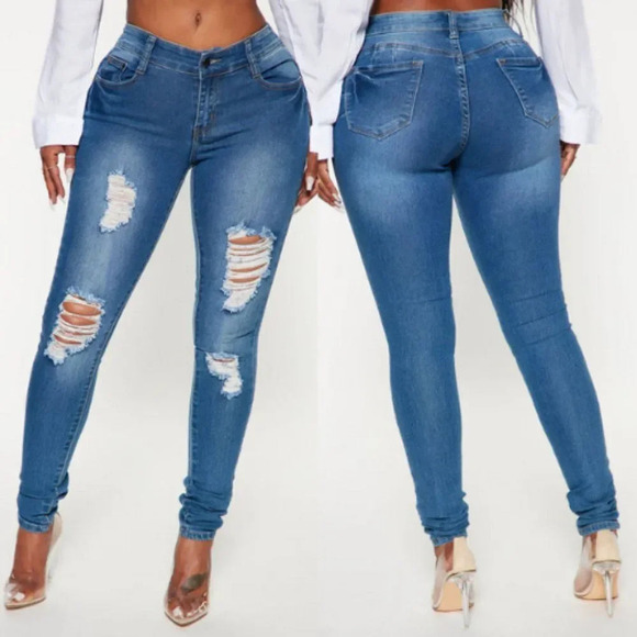 Fashion Nova Denim - Fashion Nova Women's Medium Blue Wash Too Much Booty Low Rise Jeans Size 7